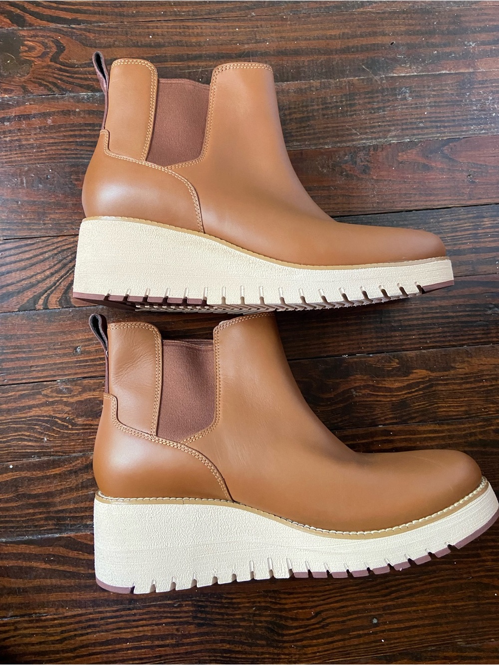 Cole Haan ZERØGRAND City Wedge Chelsea Boots British Tan Leather